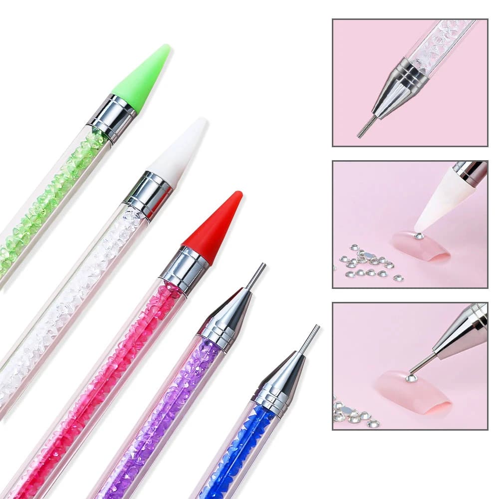 Stylo à points pour ramassage de strass, poignée en cristal, stylo à double extrémité pour perceuse
