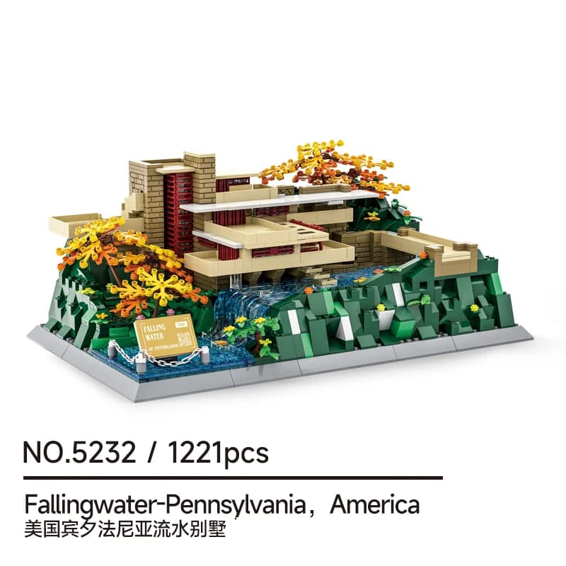 MOC Fallingwater House, 1221 pièces, modèle DIY stimulant pour les amateurs de décoration intérieure