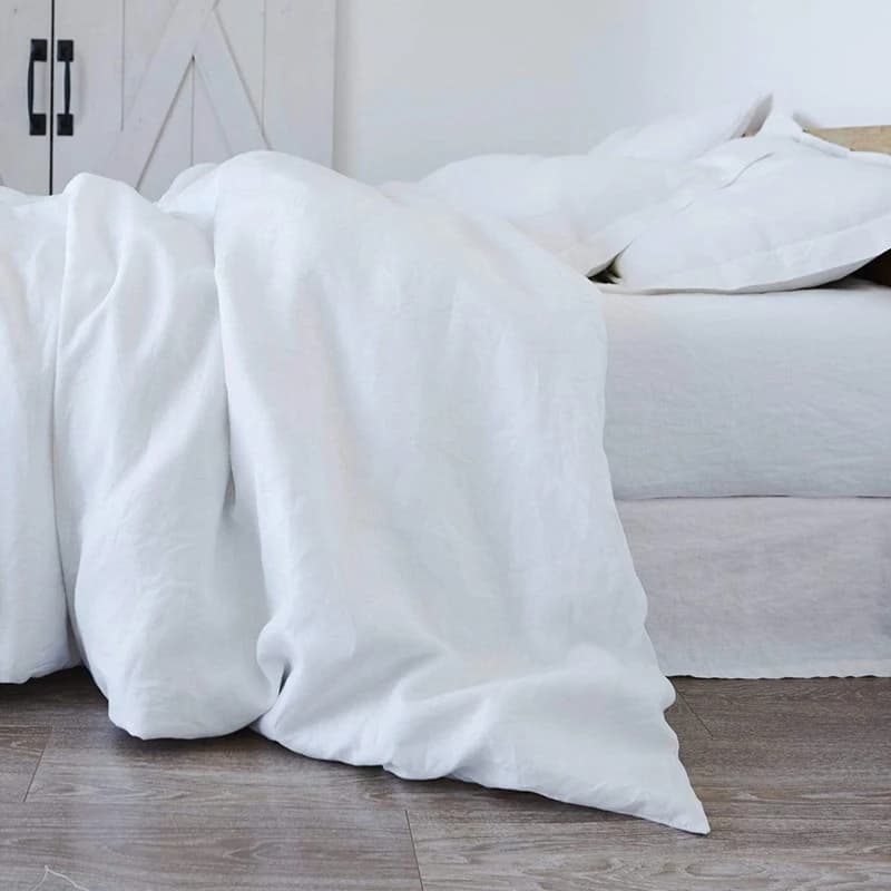 Housse de couette 100 % lin naturel lavé à la française, couleur unie, douce et respirante, style ca