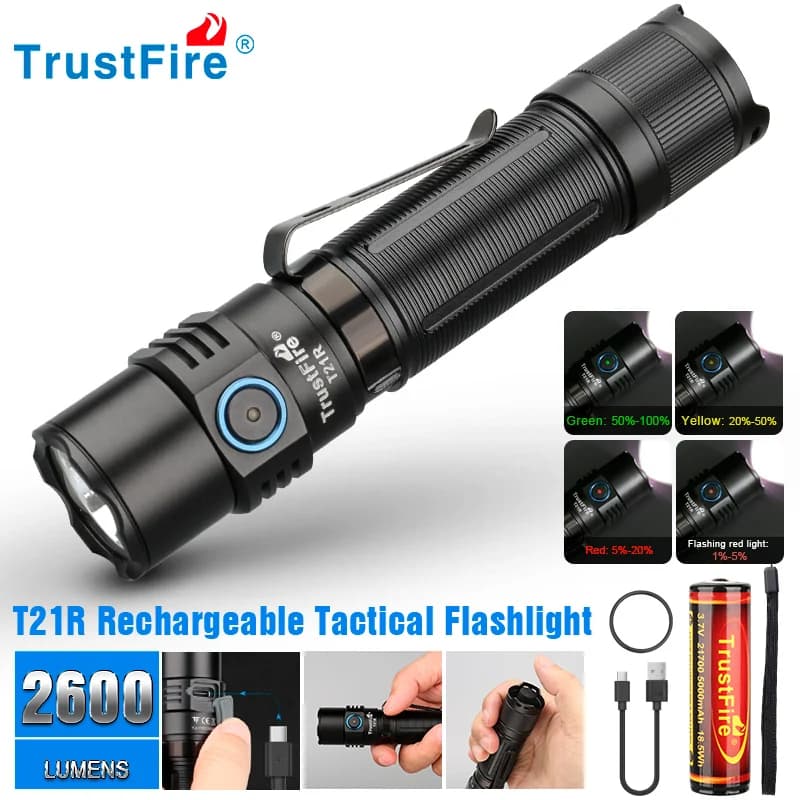 Trustfire T21R lampes de poche LED tactiques 2600LM Type C USB Rechargeable 21700 éclairage extérieu