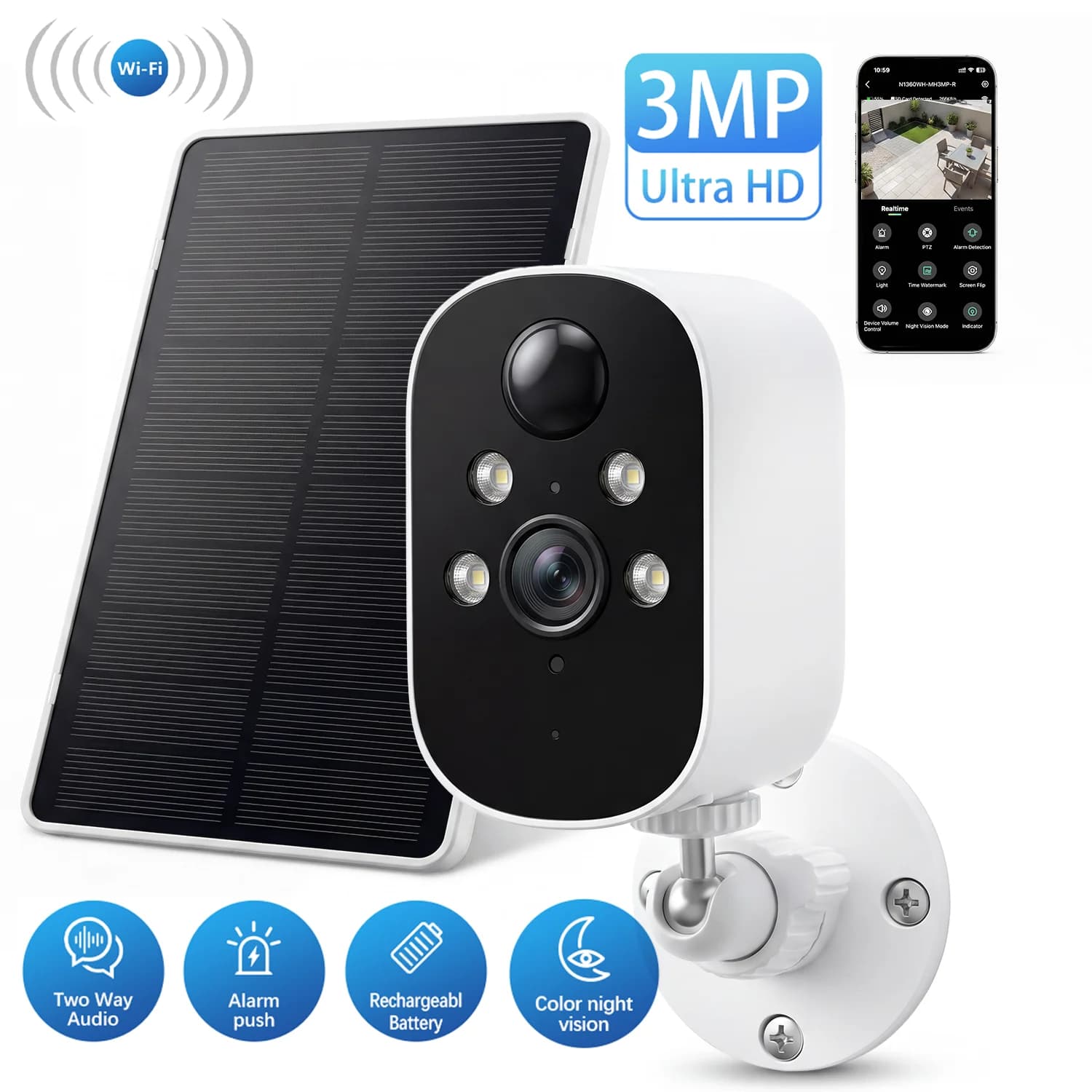 Caméra de sécurité sans fil Woolink pour extérieur, 3MP, batterie solaire, WIFI, vision nocturne cou