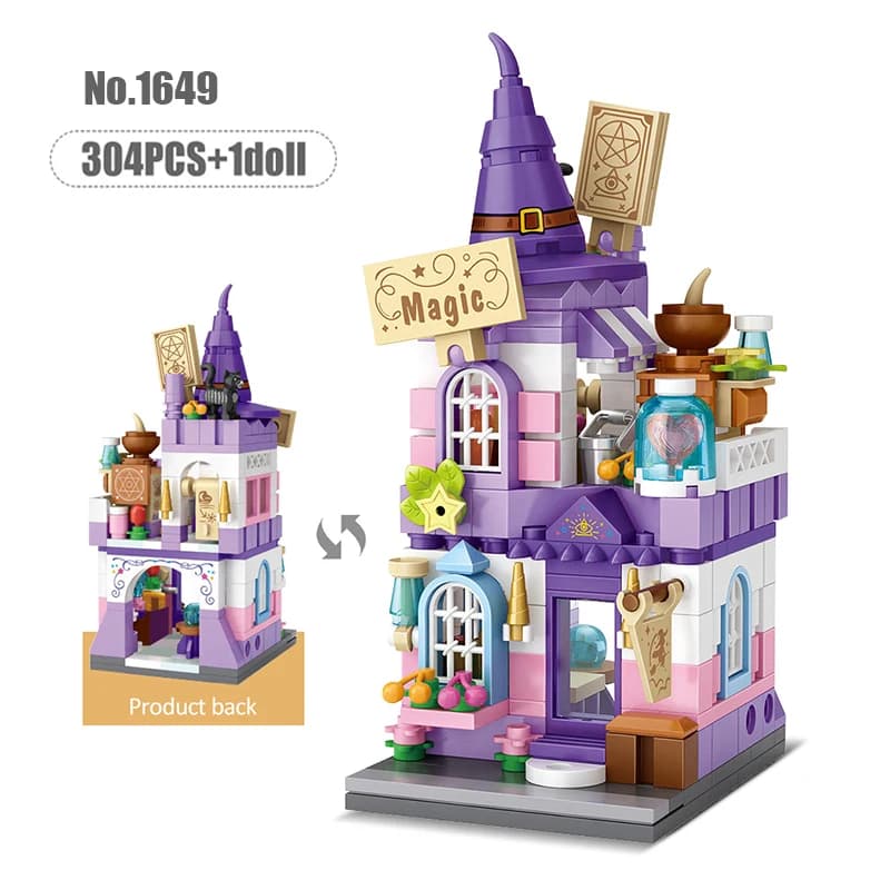 Ville rue vue Mini bloc de construction dessin animé champignon maison magique 3D château modèle ass