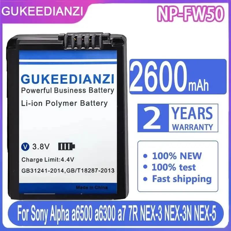 Batterie d'appareil photo numérique NP-FW50 2600mAh pour Sony Alpha a6500 a6300 a7 7R a7R a7R II a7I