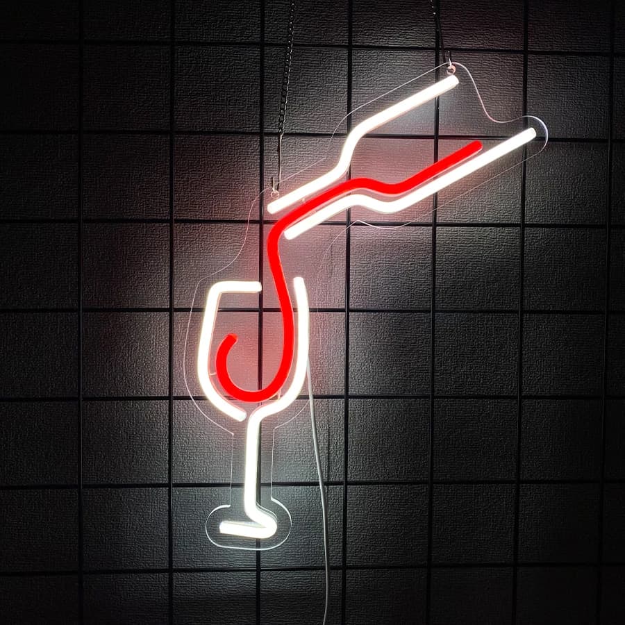 Enseigne au néon en verre de vin, lumière au néon Cheers to Love pour la décoration murale, panneaux
