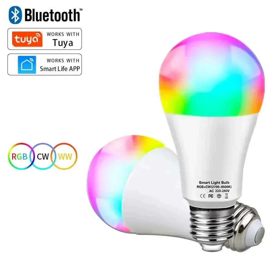 Tuya Smart LED Ampoule E27 APP Contrôle Dimmable Lumière Bluetooth RGB Lampe 220V Chambre Décoration