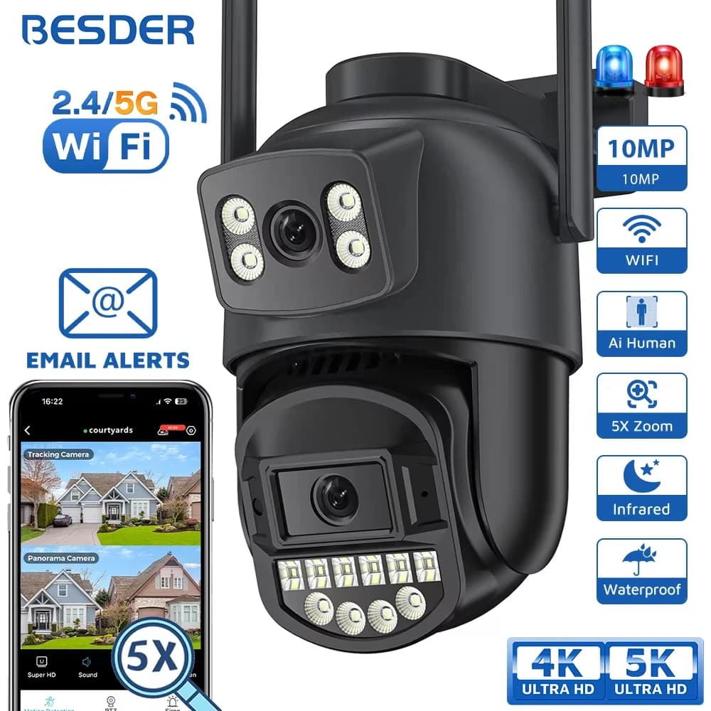 BESDER 5K 10MP Wifi caméra PTZ extérieure AI détection humaine double écran 4K 8MP CCTV sécurité IP