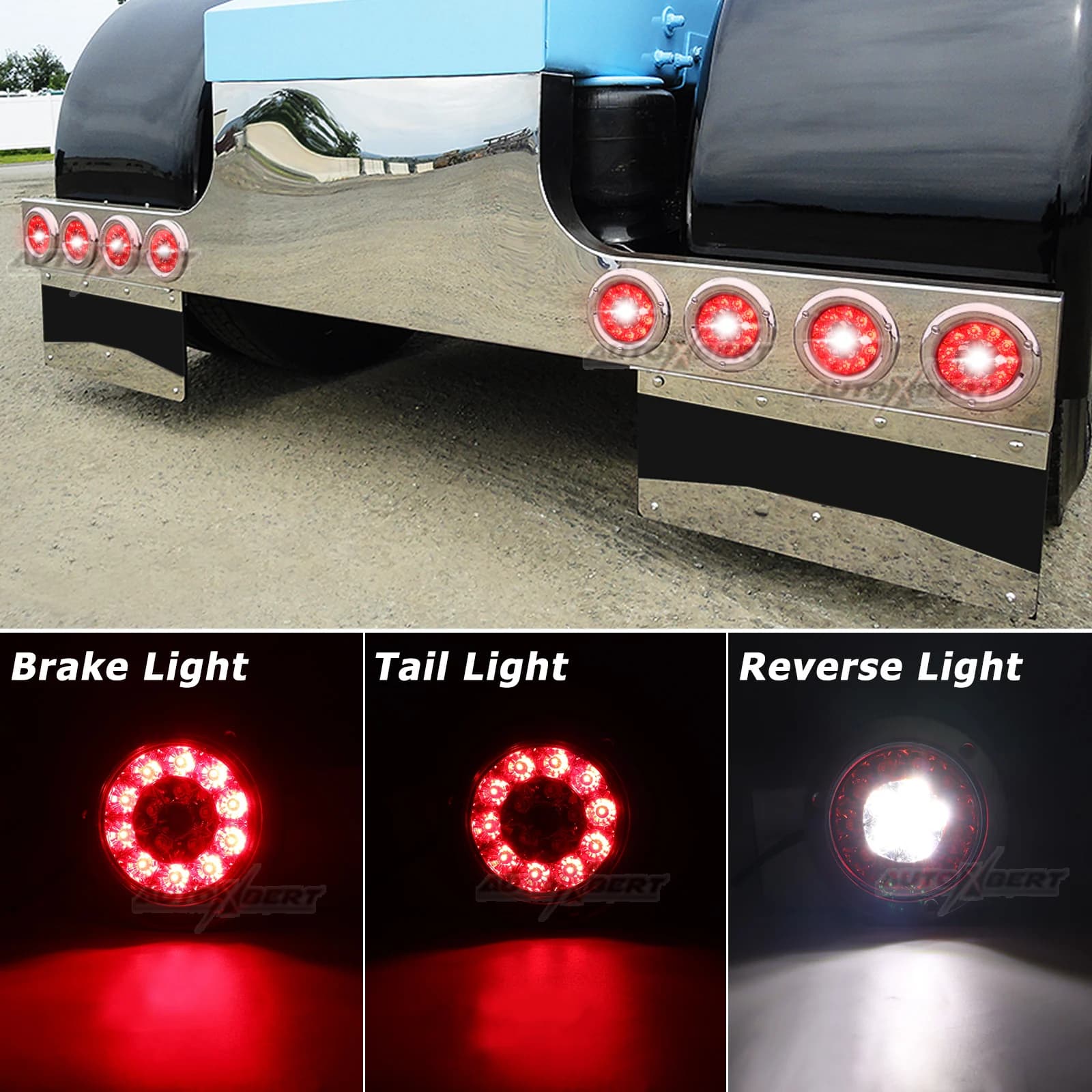 Paire de feux arrière ronds LED rouges 12-24V, feu arrière d'avertissement de freinage inversé pour