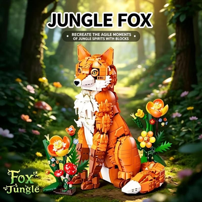 Ensemble de blocs de construction Forest Fox, comprenant une figurine de renard articulée accompagné