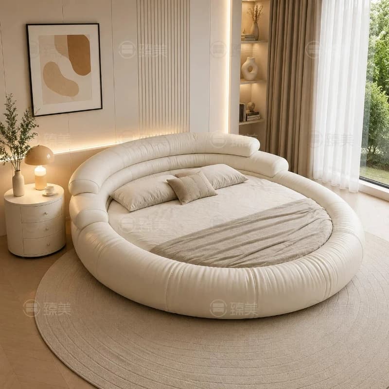 Lit de chambre 200x200 cm, lit king size rond, moderne, simple, pour hôtel, meubles de chambre, mobi