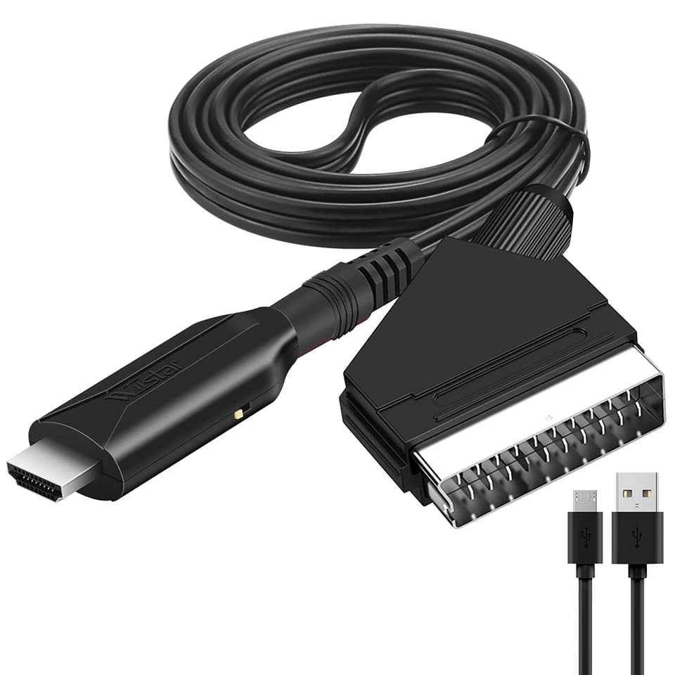 Convertisseur péritel vers HDMI avec câble, entrée péritel, sortie HDMI, commutateur HD 720P/1080P,