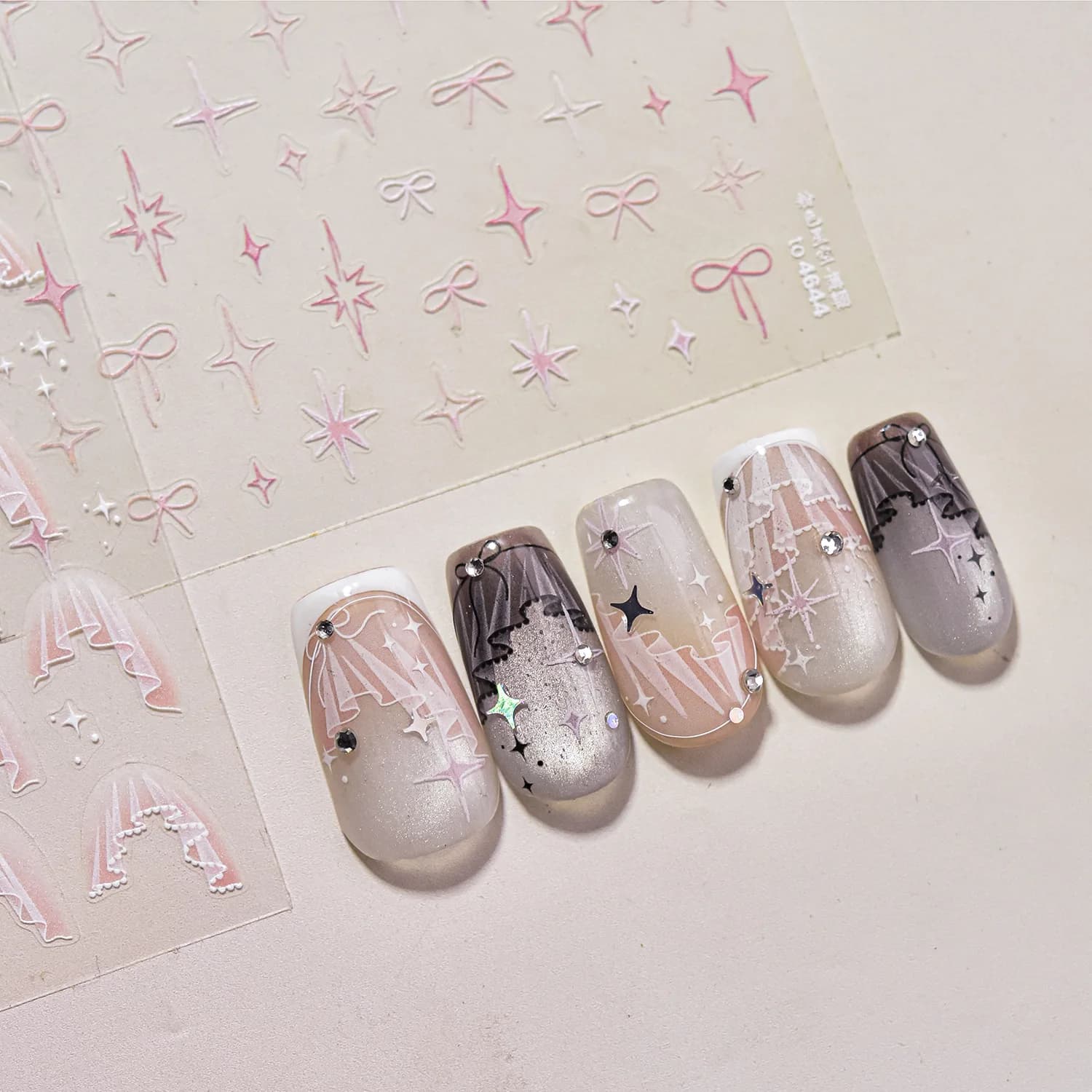 Autocollant pour ongles fins et résistants 3D, mignon ciel étoilé rose, autocollants pour Nail Art,