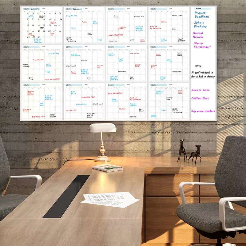 Planificateur annuel effaçable extra large non daté, tableau blanc effaçable, 35x58 pouces, pour la