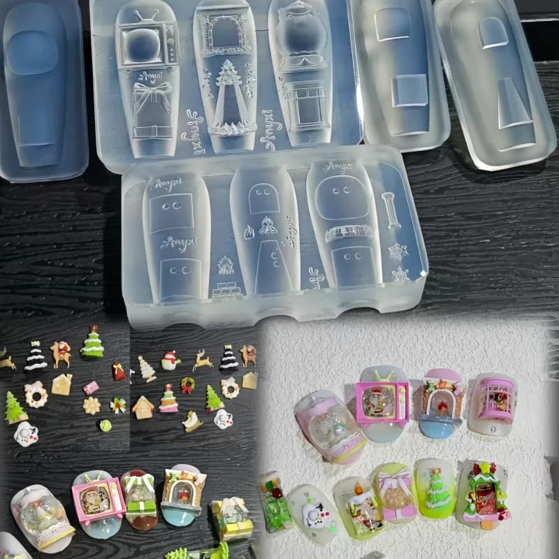 Moule 3D Transparent pour Nail Art, boule de cristal, avec étoiles, cœurs, flocons de neige et nœud