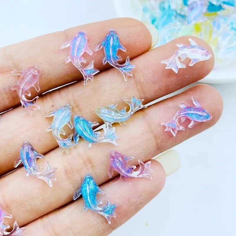 20 pièces 3D Kawaii résine mixte poisson Nail Art décorations dessin animé glace Transparent strass