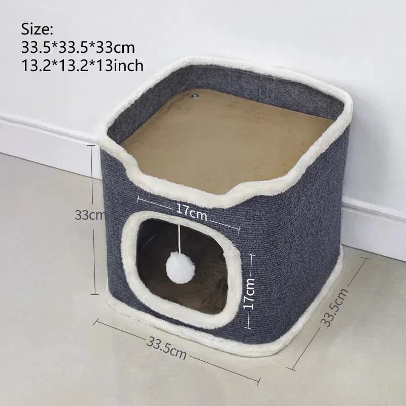 Lit pour chat à 3 niveaux, maison d'hiver pour animaux de compagnie, grotte couverte avec tapis doux