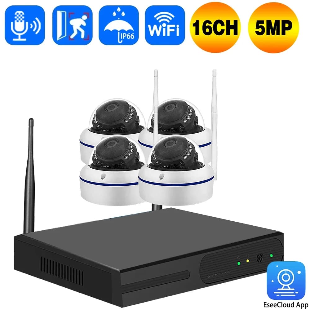 Caméra dôme IP WIFI 16CH NVR 5MP, Kit de sécurité, détection humaine, antidéflagrant, Audio unidirec