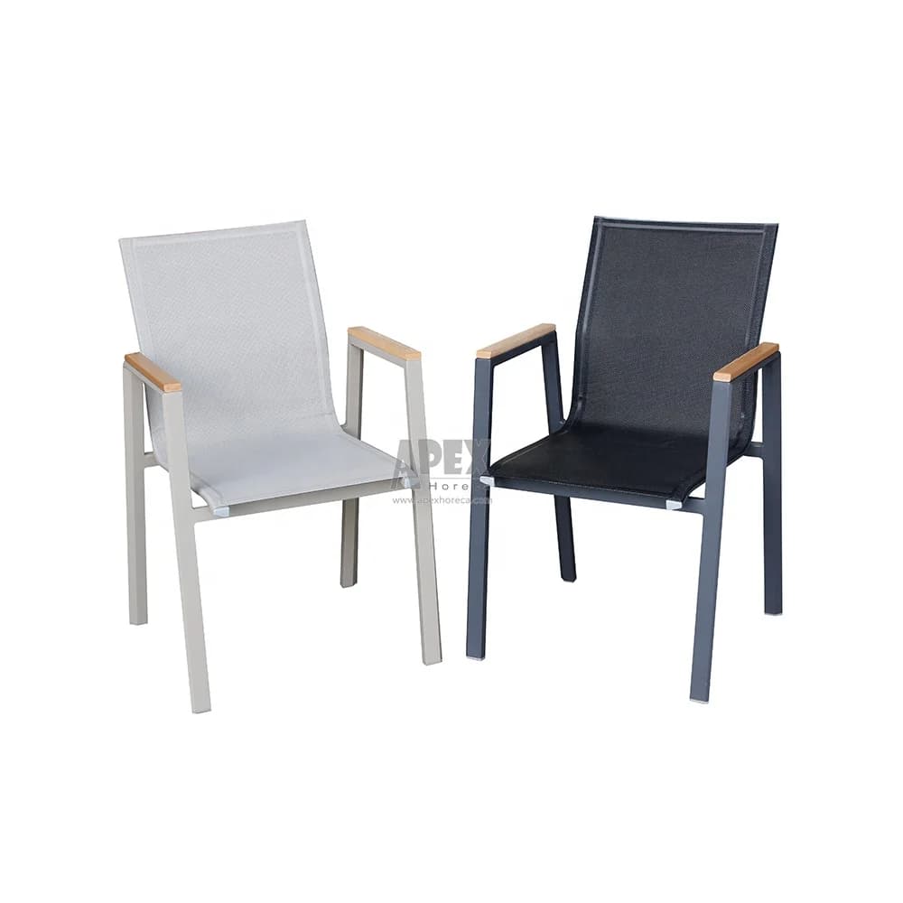 Chaise de salle à manger extérieure moderne en tissu, accoudoir, chaise empilable en aluminium, chai