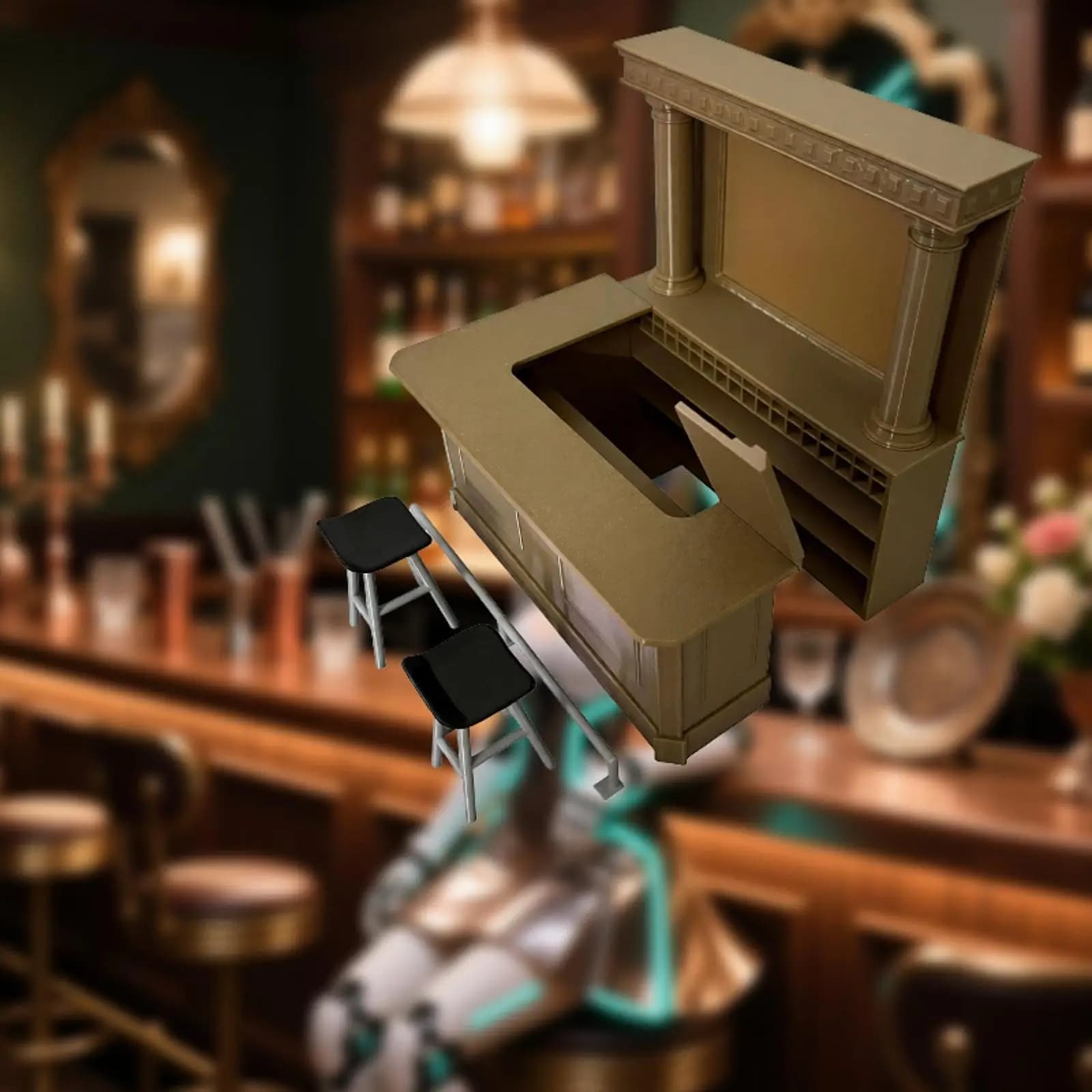 Modèle de comptoir de bar à l'échelle 1:12, accessoires de décoration authentiques pour maison de po