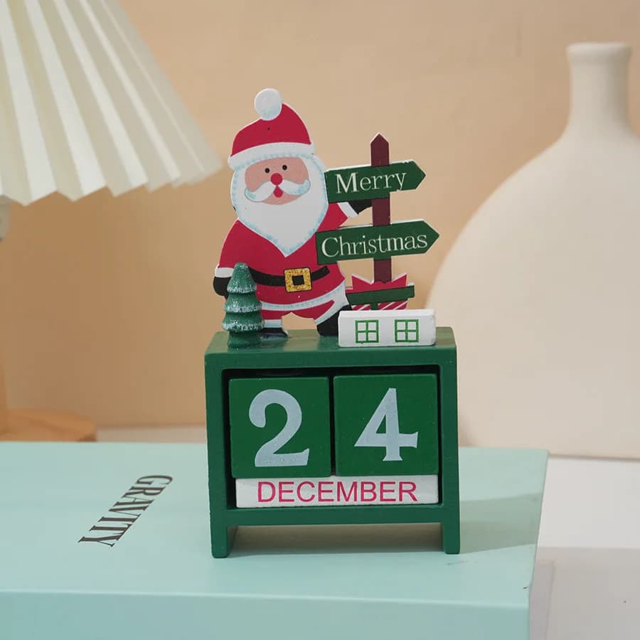 Calendrier de Noël en bois, centre de table festif, Père Noël, bonhomme de neige, renne, idéal pour