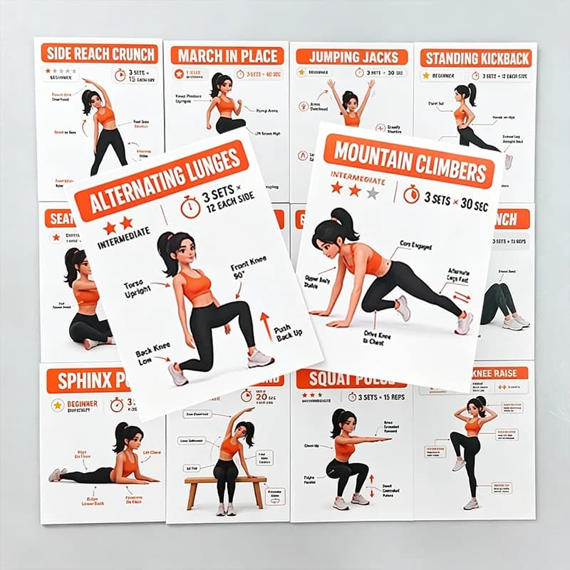 Ensemble de cartes d'entraînement à domicile - Cartes de guide d'exercices de fitness, incluant des