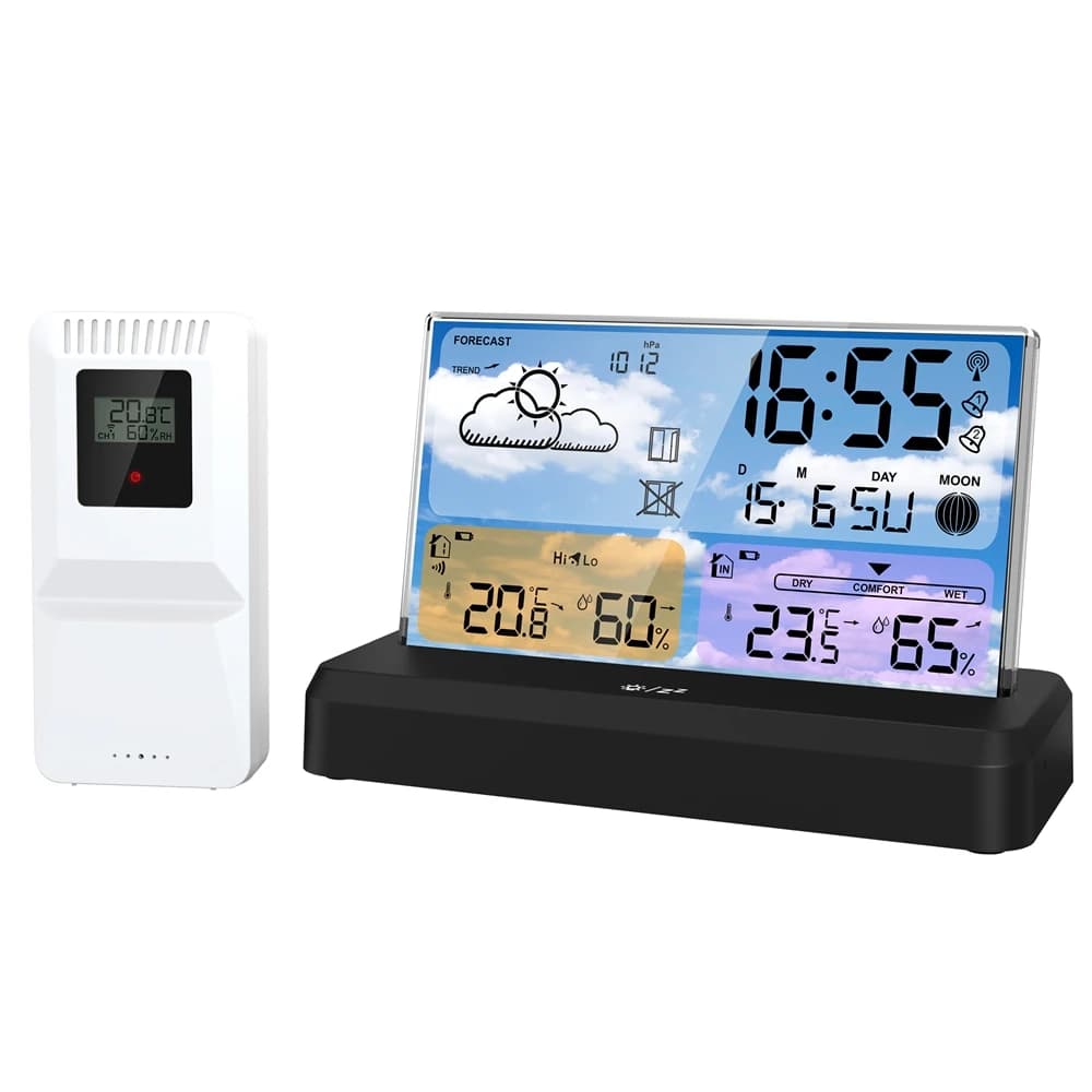 Station météo numérique de marque avec prévisions, réveil DCF, capteur de température et d'humidité