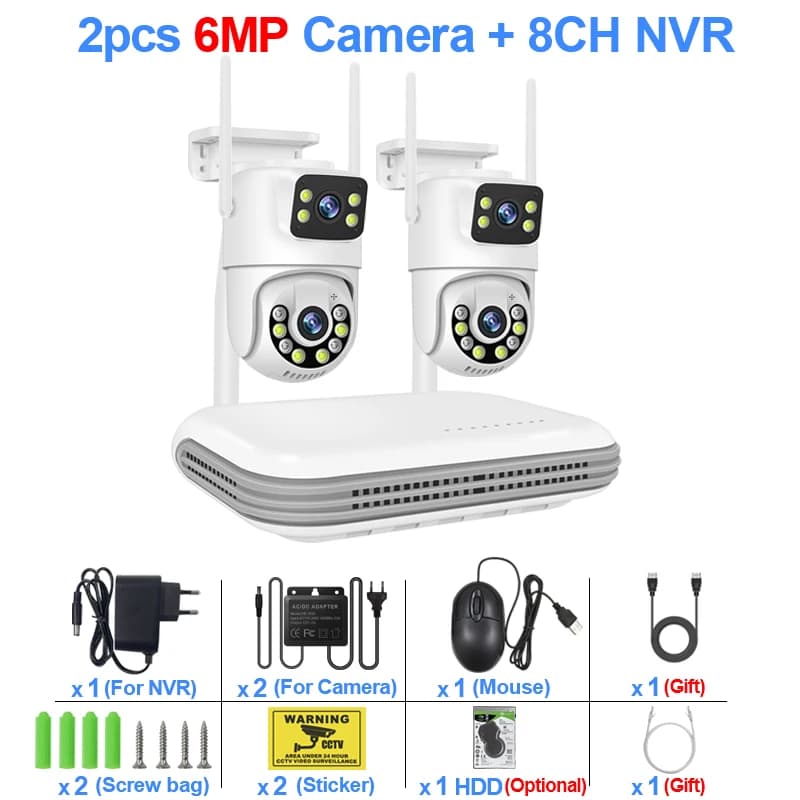 Smar Système de Caméras de Sécurité WiFi 6MP Double Objectif Kit de Caméras IP Sans Fil avec Audio B