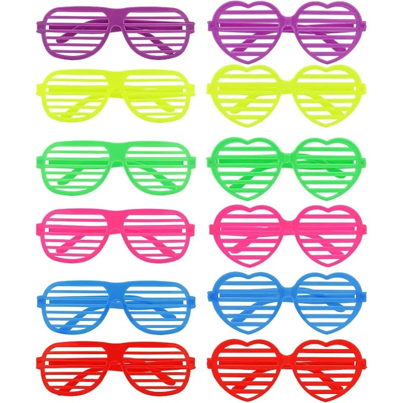 12 paires de lunettes à volets couleur néon, lunettes de soleil à volets pour fête rétro années 80 9