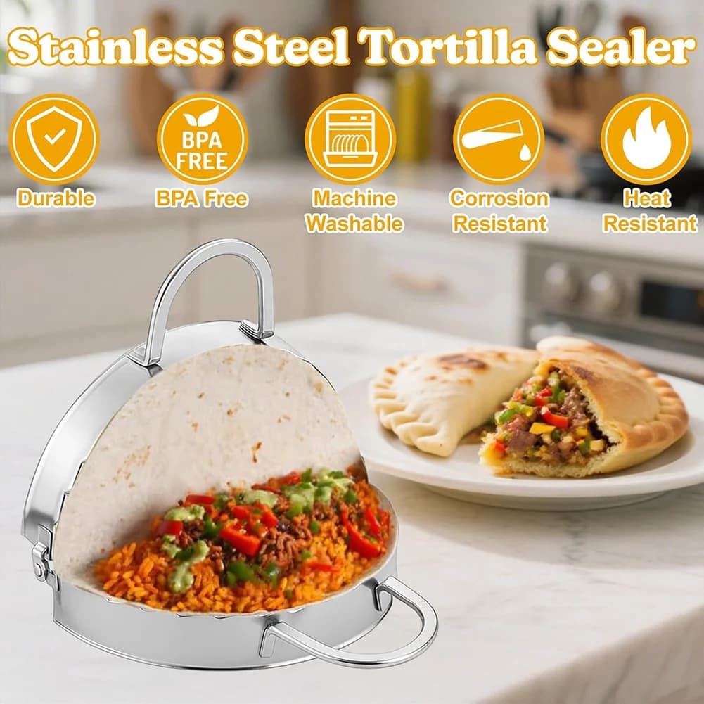 Pince à crimpes en acier inoxydable pour tortillas, burritos, quesadillas, et raviolis - Cuisson san