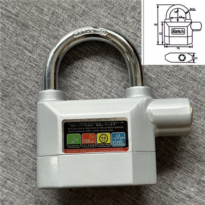 Falante cadenas de porte d'alarme étanche 110db sirène serrure d'alarme cadenas antivol universel po