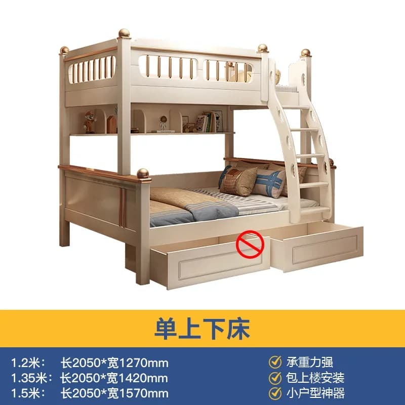 Matelas superposé en bois 135x190cm, avec échelle coulissante, cadre King Size, 3 tiroirs de rangeme