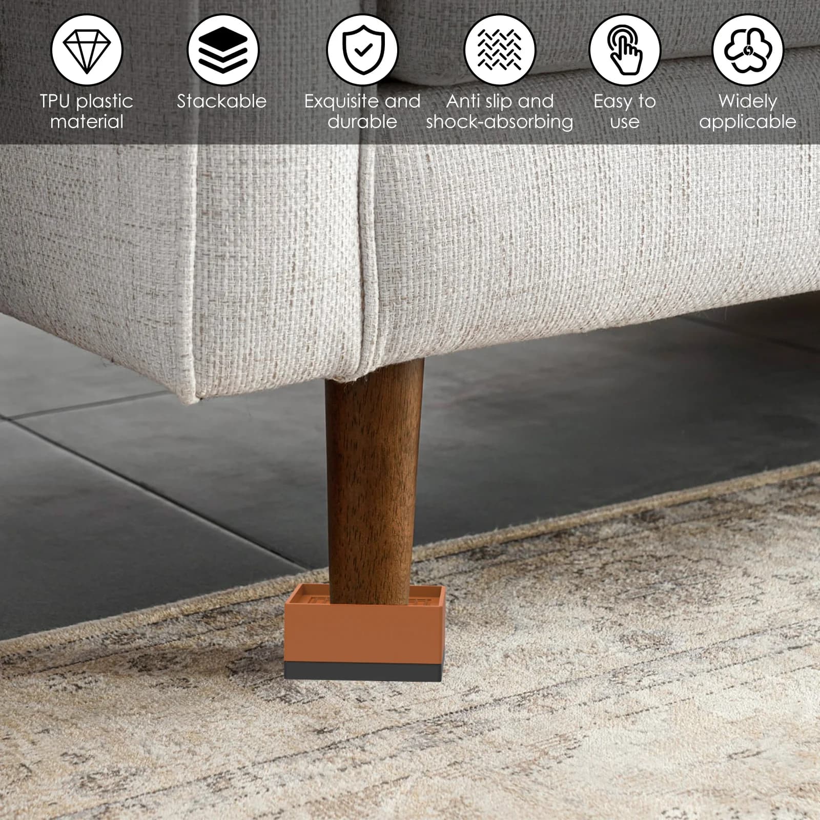 Rehausseurs de lit antidérapants, 4 pièces, pieds de meubles empilables, côté L/côté complet, tapis