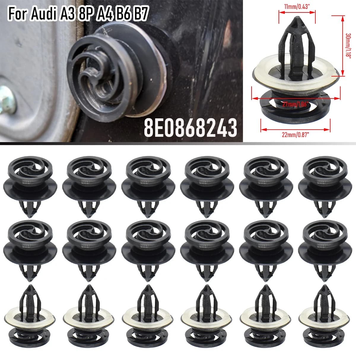 Clips de fixation pour carte de porte intérieure de voiture, 10/20 pièces, 8E 0868243 Pour VW Audi