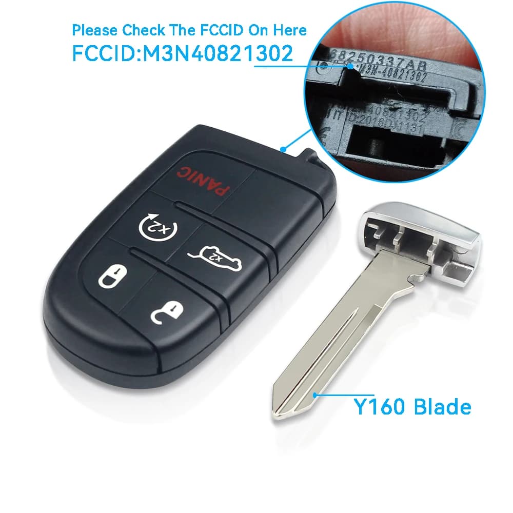 KEYYOU Remplacement Clé à distance intelligente à 5 boutons M3N 40821302 Fob 433MHz pour Jeep Gran