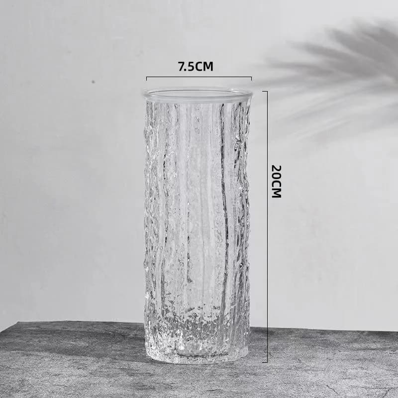 Vase à fleurs en verre texturé effet glacier, pot hydroponique transparent, vase minimaliste nordiqu