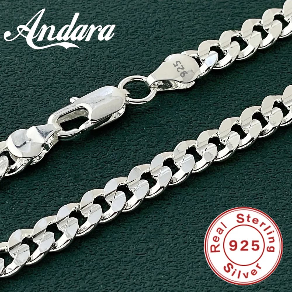 Breloque en argent Sterling 925 de haute qualité, chaîne de 7MM, bracelets et colliers, ensemble de