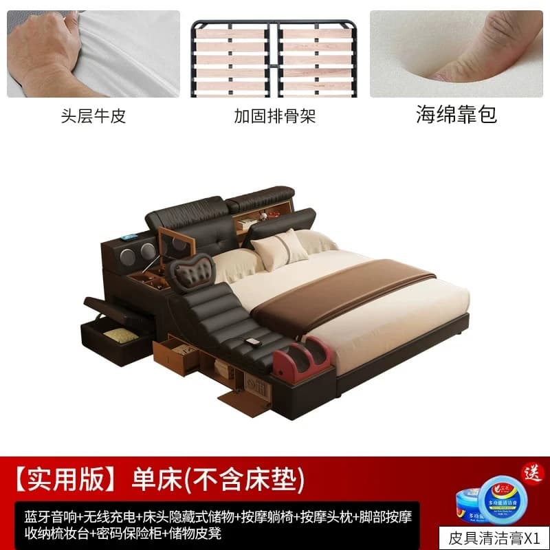 Lit double européen 180x200 Tatami multifonctionnel avec bureau intégré, plateforme de rangement et