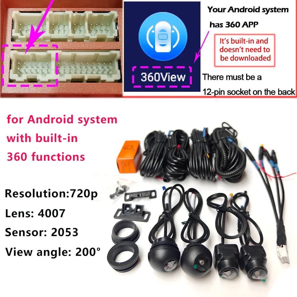 Système multimédia Android pour voiture, caméras avant et arrière, caméras gauche et droite, fonctio