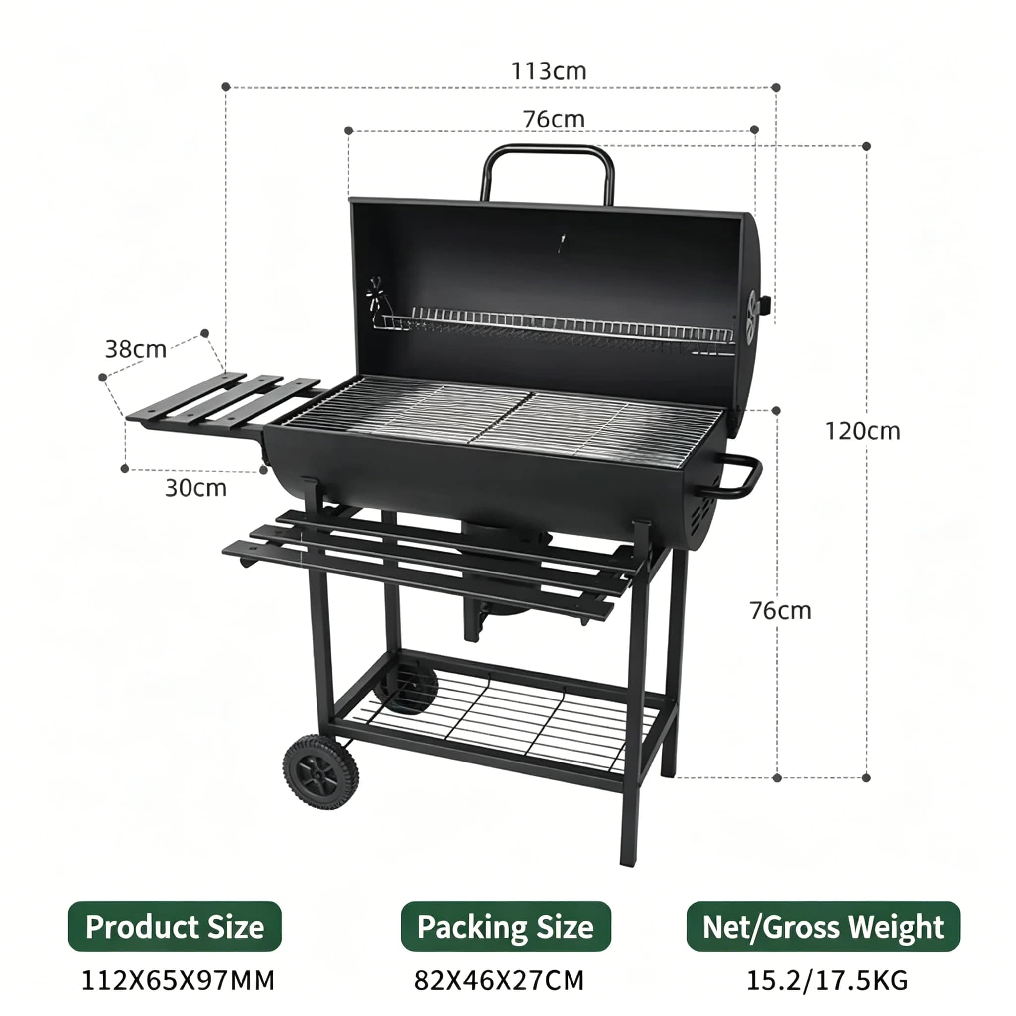 Grills de barbecue au charbon de bois en plein air : gril de barbecue à baril spacieux avec table d'