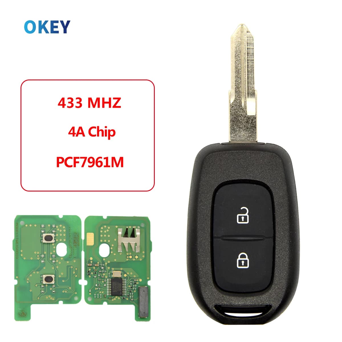 Okey clé de voiture à distance PCF7961M 4A puce 433mhz pour Renault Dacia Logan Lodgy Dokker Duster