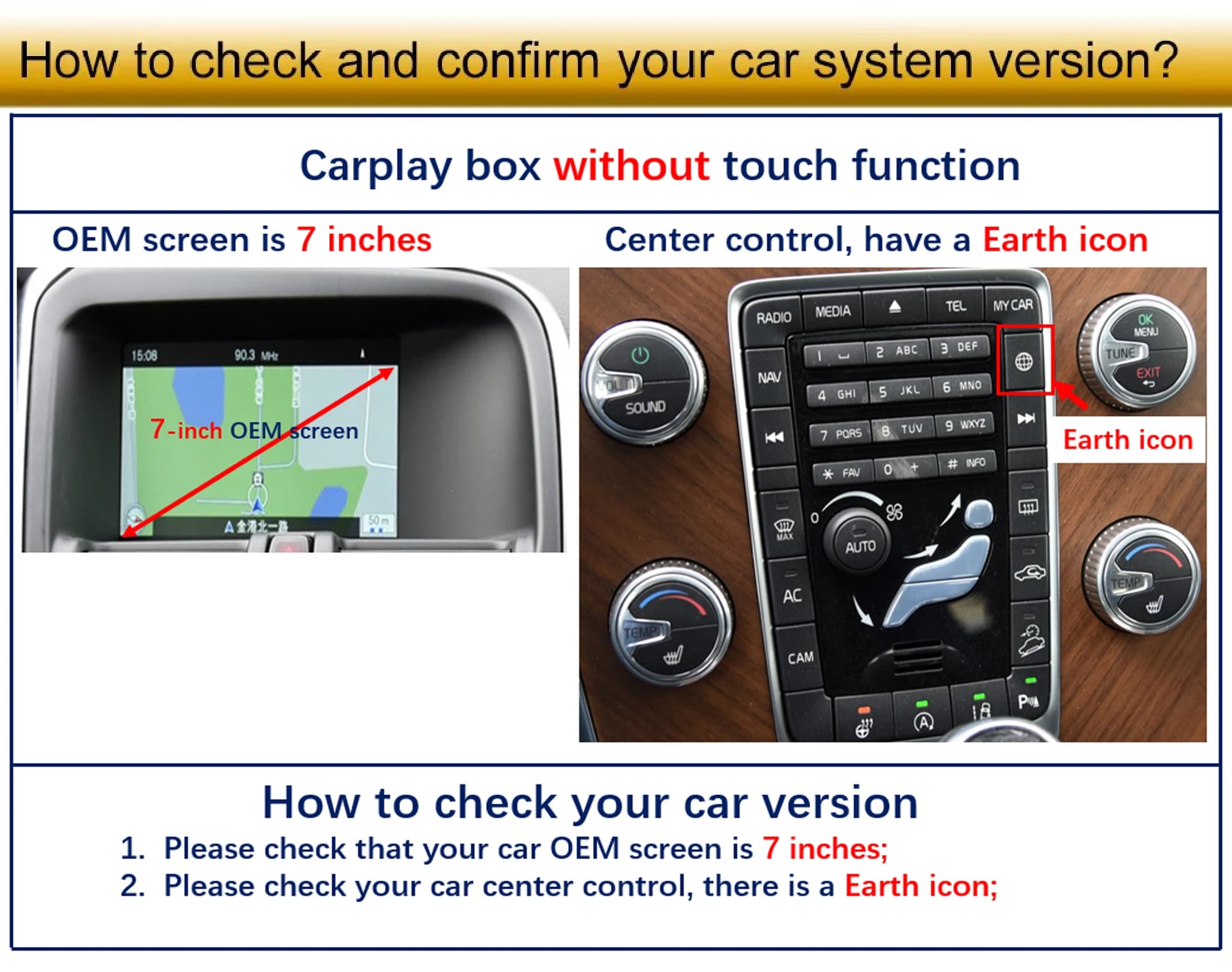 Sans fil Apple CarPlay pour Volvo S80L XC70 V70 2011-2017 Support Android Auto GPS Navigation miroir