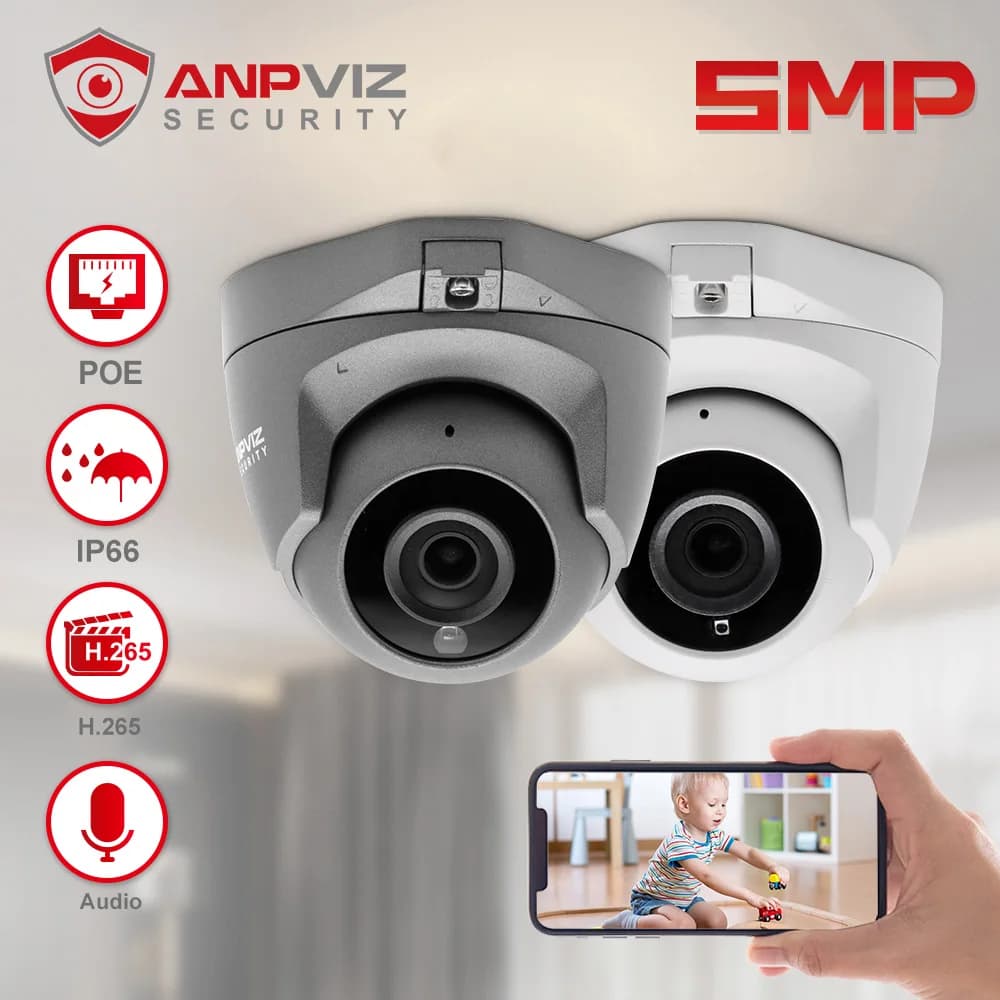 Anpviz 5MP POE caméra IP intérieure Mini dôme sécurité vidéo Surveillance Audio intégré micro H.265