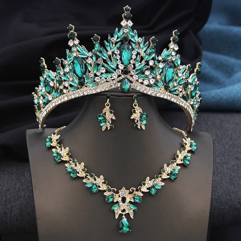 Diadèmes et couronnes avec collier et boucles d'oreilles pour femmes et filles, ensembles de bijoux