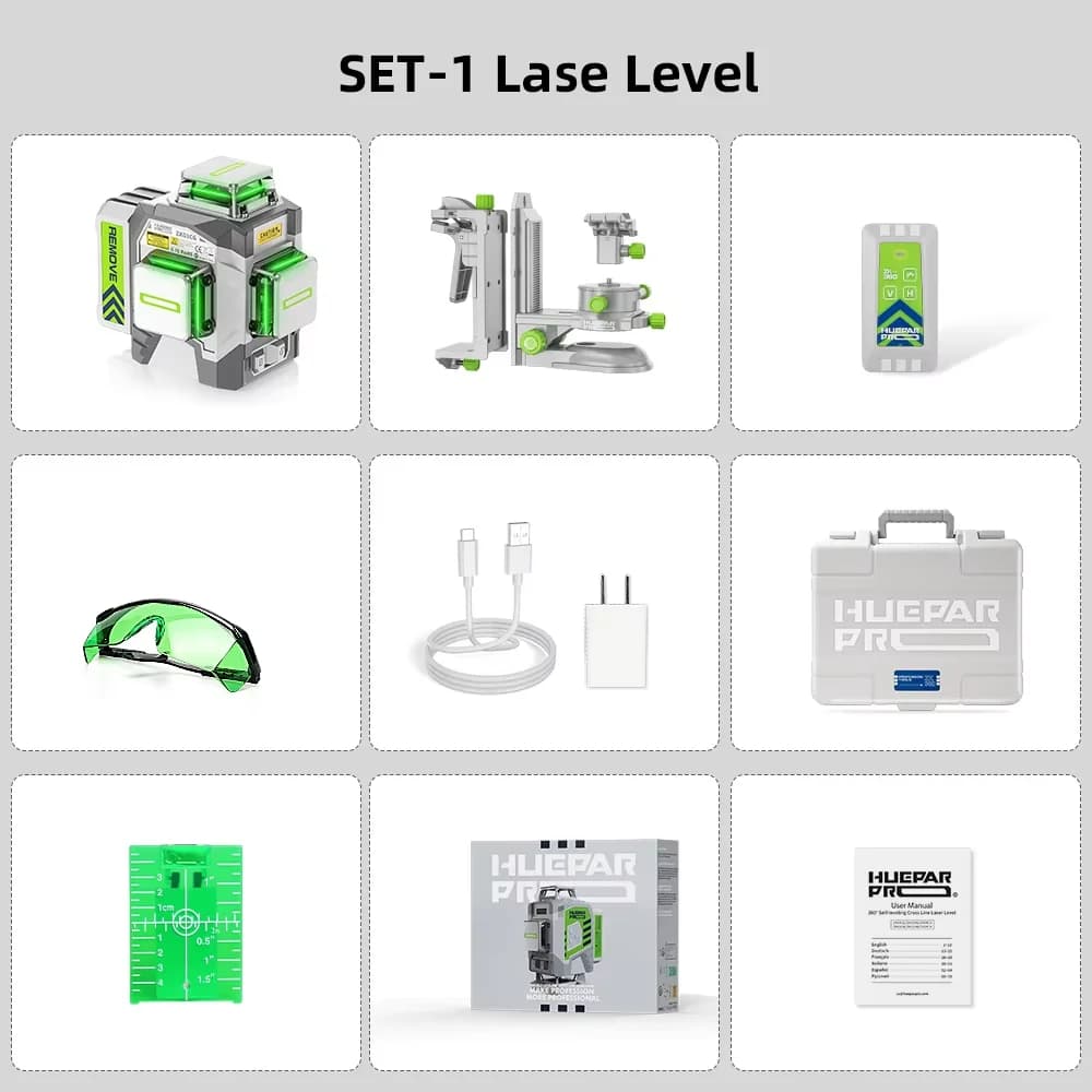 Huepar Professional 3D 12 lignes niveau laser ± 2 mm haute précision 3 x 360 ° Laser à lignes tran