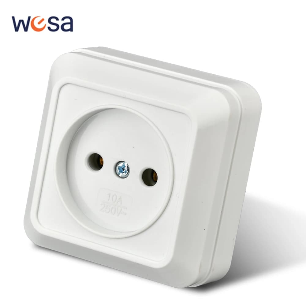 WESA Surface murale blanche 2 prises prises prises électriques extérieures ue avec prise de courant