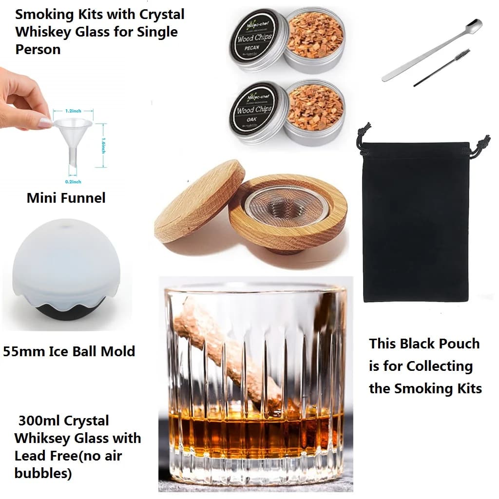 Verre à whisky avec kit de fumage, standard du scotch en cristal, moule à glace pour le brassage et