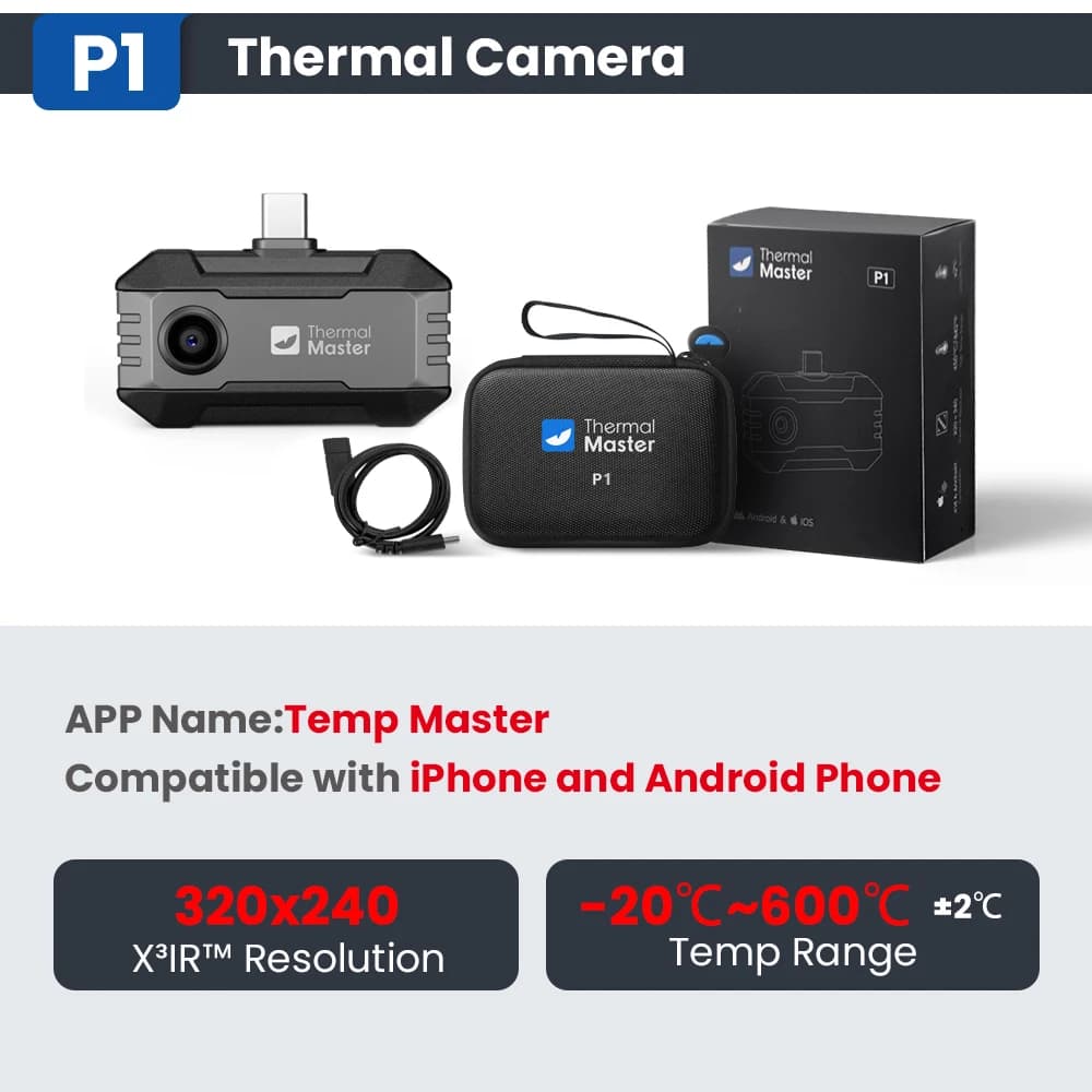 Caméra thermique P1 320*240 résolution X3IR ±2 ℃ Précision du débit de cadre 25 Hz pour iPhone et