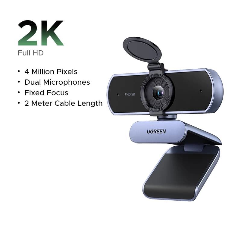 Webcam UGREEN 2K 4K avec microphone, correction automatique de la lumière Full HD, webcam vidéo pour