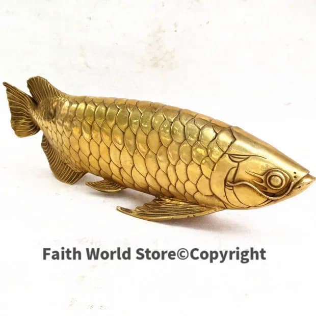 Statue en laiton de poisson doré, grand, 42cm, bureau, maison, "poisson" et "excédent, efficace, des