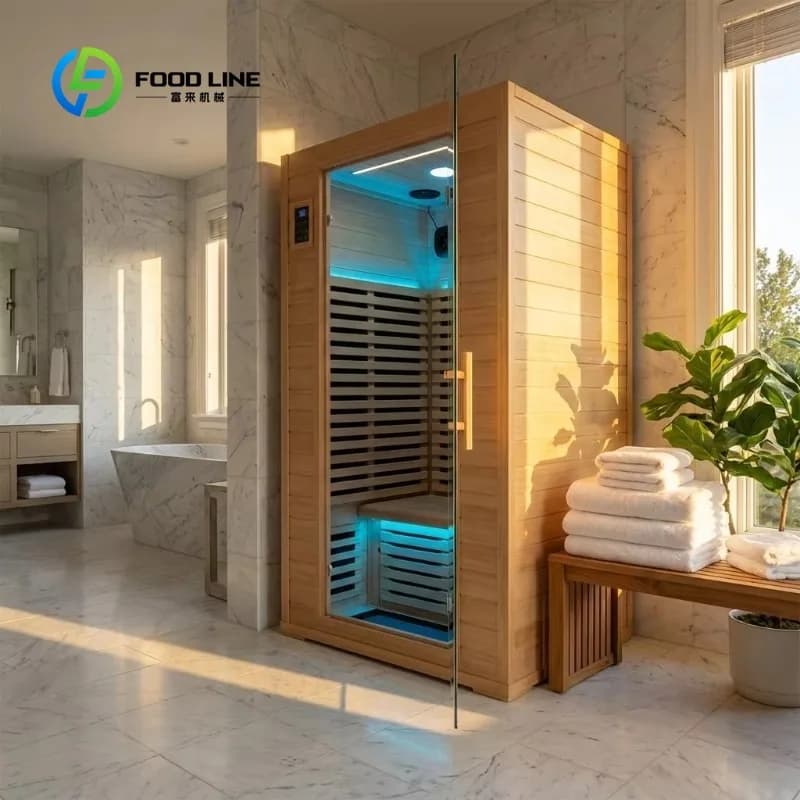 Cabine de sauna carrée de luxe pour l'extérieur, sauna traditionnel à vapeur sèche avec grande vitri