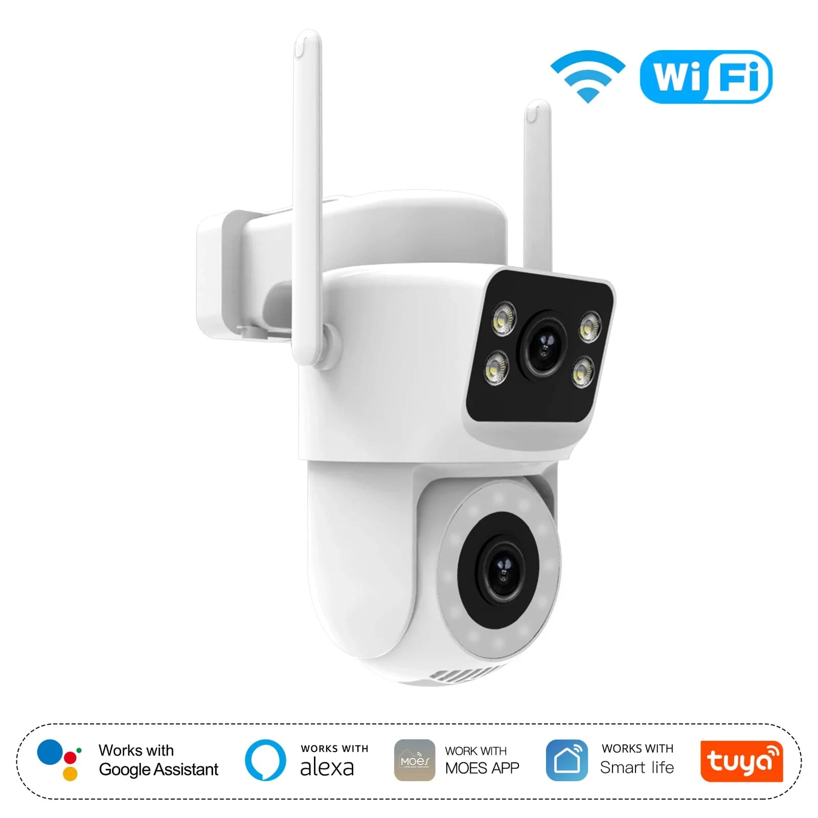 Moes Tuya – caméra de sécurité extérieure intelligente WiFi, double écran 8MP, 2.4G/5G, étanche IP65